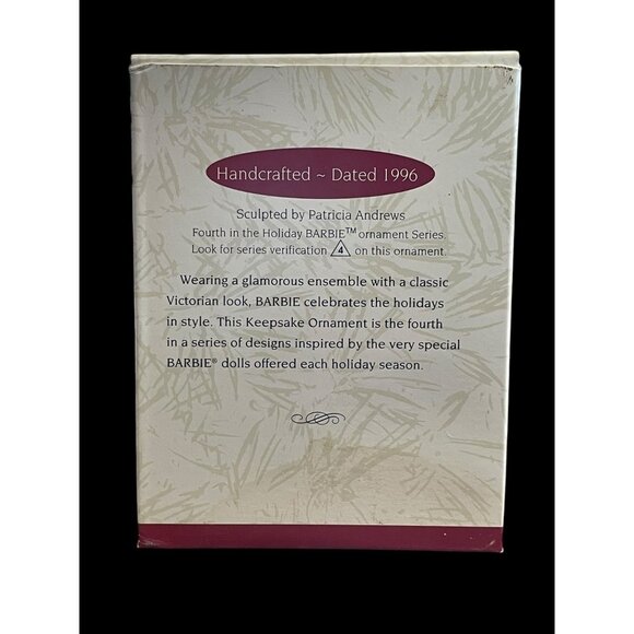 1996 Hallmark Keepsake Christmas Ornament Holiday Barbie Doll #4 Burgundy & Gold - Picture 5 of 6